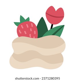 Merengue with strawberry and lips top icon. French dessert vector illustration. Cake picture isolated on white background
