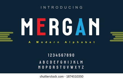 Mergan font. Abstract modern urban alphabet fonts. Typography sport, technology, fashion, digital, future creative logo font. vector illustration