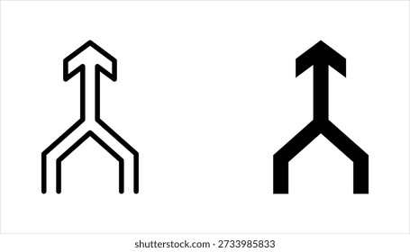 Linearer Symbolsatz für den Verschmelzungspfeil. Pfeil nach oben. Vektorgrafik auf weißem Hintergrund