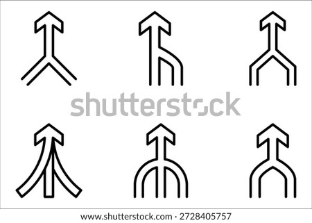 Merge arrow linear icon set. Upward arrow. vector illustration on white background