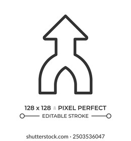 Merge arrow linear icon. Upward arrow. Representing unity, convergence or merging paths. Joining together. Thin line illustration. Contour symbol. Vector outline drawing. Editable stroke