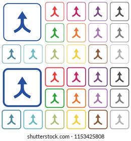 Merge arrows up color flat icons in rounded square frames. Thin and thick versions included.