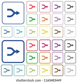 Merge arrows color flat icons in rounded square frames. Thin and thick versions included.