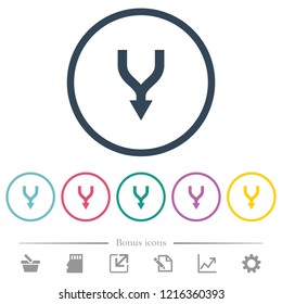 Merge arrows down flat color icons in round outlines. 6 bonus icons included.