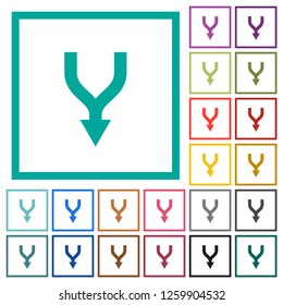 Merge arrows down flat color icons with quadrant frames on white background