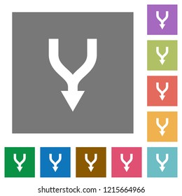 Merge arrows down flat icons on simple color square backgrounds