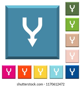 Merge arrows down white icons on edged square buttons in various trendy colors