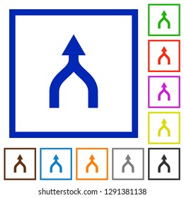 Merge arrows up flat color icons in square frames on white background