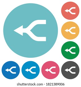 Merge arrows left flat white icons on round color backgrounds
