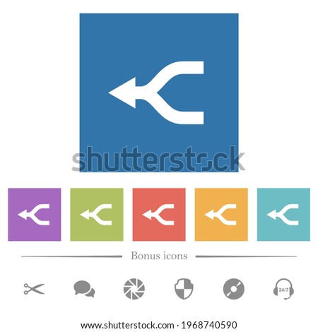 Merge arrows left flat white icons in square backgrounds. 6 bonus icons included.