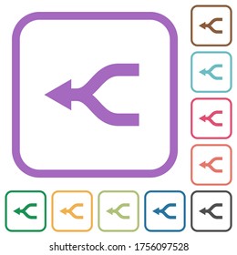 Combinar flechas con iconos simples a la izquierda en marcos cuadrados redondeados de color sobre fondo blanco