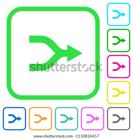 Merge arrows vivid colored flat icons in curved borders on white background