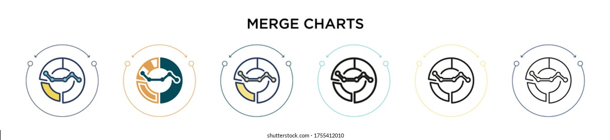 Merge charts icon in filled, thin line, outline and stroke style. Vector illustration of two colored and black merge charts vector icons designs can be used for mobile, ui, web