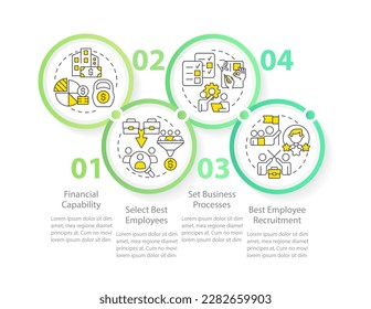 Merge company team effectively circle infographic template. Capability. Data visualization with 4 steps. Editable timeline info chart. Workflow layout with line icons. Myriad Pro Regular font used