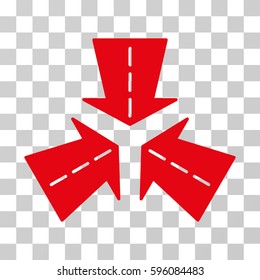 Merge Directions icon. Vector illustration style is flat iconic symbol, red color, transparent background. Designed for web and software interfaces.