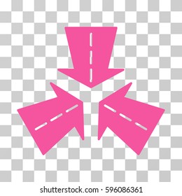 Merge Directions icon. Vector illustration style is flat iconic symbol, pink color, transparent background. Designed for web and software interfaces.