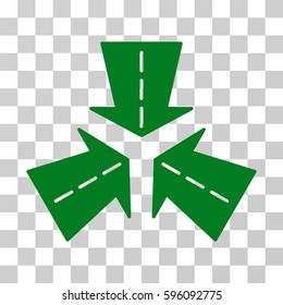 Merge Directions icon. Vector illustration style is flat iconic symbol, green color, transparent background. Designed for web and software interfaces.