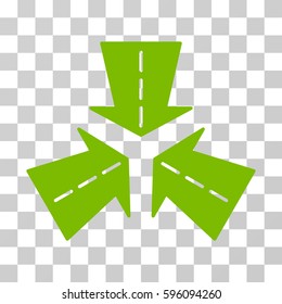 Merge Directions icon. Vector illustration style is flat iconic symbol, eco green color, transparent background. Designed for web and software interfaces.