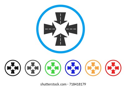 Merge Directions rounded icon. Style is a flat merge directions gray symbol inside light blue circle with black, gray, green, blue, red, orange variants.