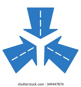 Merge Directions vector icon. Style is flat symbol, smooth blue color, rounded angles, white background.