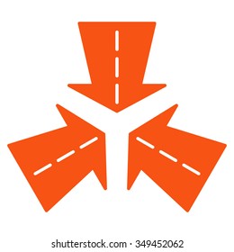 Merge Directions vector icon. Style is flat symbol, orange color, rounded angles, white background.