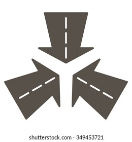 Merge Directions vector icon. Style is flat symbol, grey color, rounded angles, white background.