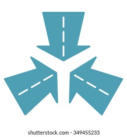 Merge Directions vector icon. Style is flat symbol, cyan color, rounded angles, white background.