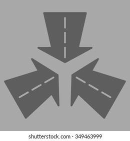 Merge Directions vector icon. Style is flat symbol, dark gray color, rounded angles, silver background.