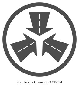 Merge Directions vector icon. Style is flat circled symbol, gray color, rounded angles, white background.
