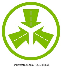Merge Directions vector icon. Style is flat circled symbol, eco green color, rounded angles, white background.