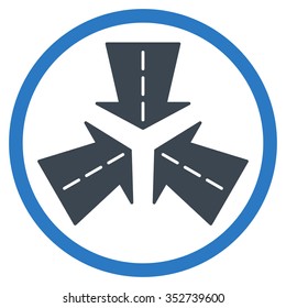 Merge Directions vector icon. Style is bicolor flat circled symbol, smooth blue colors, rounded angles, white background.