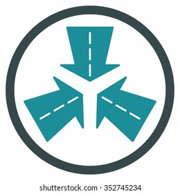 Merge Directions vector icon. Style is bicolor flat circled symbol, soft blue colors, rounded angles, white background.