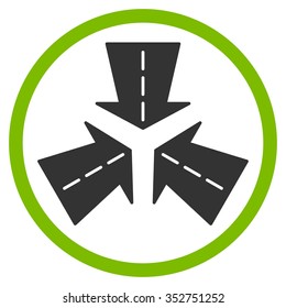 Merge Directions vector icon. Style is bicolor flat circled symbol, eco green and gray colors, rounded angles, white background.