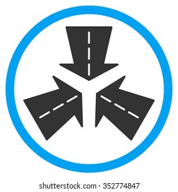 Merge Directions vector icon. Style is bicolor flat circled symbol, blue and gray colors, rounded angles, white background.