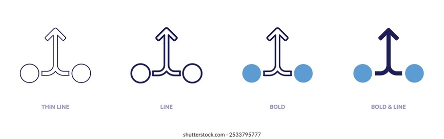 Merge icon in 4 different styles. Thin Line, Line, Bold, and Bold Line. Duotone style. Editable stroke.