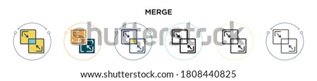 Merge icon in filled, thin line, outline and stroke style. Vector illustration of two colored and black merge vector icons designs can be used for mobile, ui, web