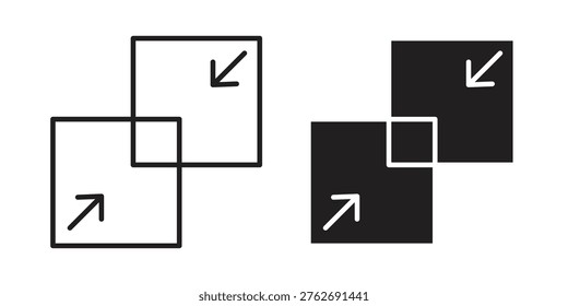 Merge icon set. outlined and solid flat clipart versions.