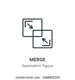 Merge outline vector icon. Thin line black merge icon, flat vector simple element illustration from editable geometric figure concept isolated stroke on white background