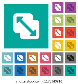 Merge shapes multi colored flat icons on plain square backgrounds. Included white and darker icon variations for hover or active effects.