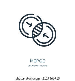 merge thin line icon. connection, business linear icons from geometric figure concept isolated outline sign. Vector illustration symbol element for web design and apps.