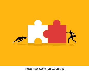 Merge. Two businessmen put the pieces together