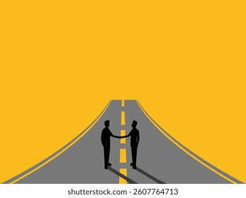 Merge, two businessmen shaking hands on the main road