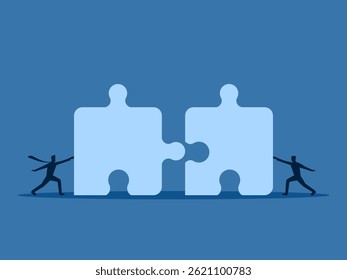 Merge, Two businessmen are solving puzzle symbols