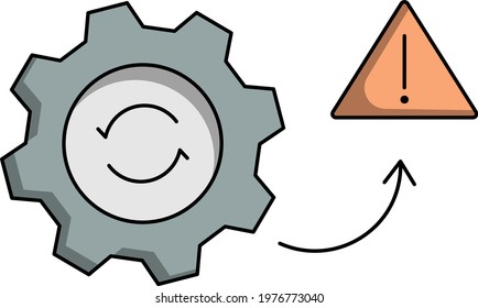 Merger and Acquisition Assessment Process Concept, Gear inside double directional arrows and Exclamation stock illustration, asset valuation and future risk vector color icon design, M and A Symbol