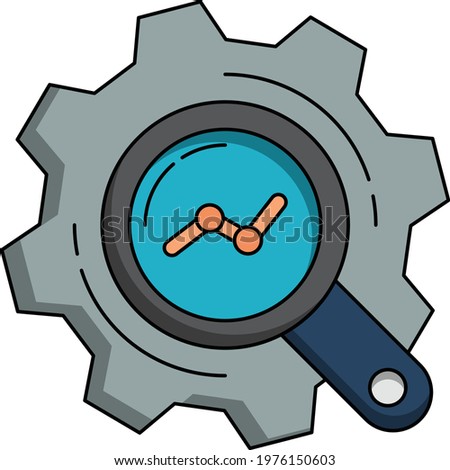 Merger and Acquisition Business valuation concept, Relative valuation vector color icon design, Corporate finance sign, M and A symbol, Monster Gear inside magnifying glass stock illustration