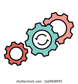 Merger and Acquisition Implementation Process Engine Cocnept, Business consolidation in progress on White background, Bunch of Gears Connected with each Other Vector Color Icon Design, M&A Symbols