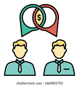 Merger and Acquisition negotiation Concept, Two Businessman bargaining on possible Consolidation on white background, M&A Vector Color Icon Design