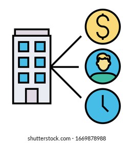 Merger and Acquisition stock, equity and  assets concept, Orgnization Investment and Resource on white background, M&A Symbols Vector Color Icon design