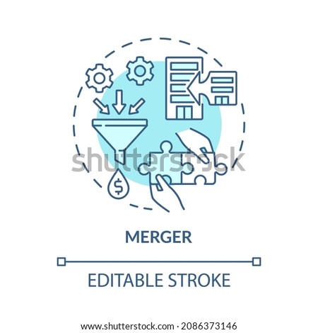 Merger blue concept icon. External expansion abstract idea thin line illustration. Fusion of two companies into one. Business alliance. Vector isolated outline color drawing. Editable stroke