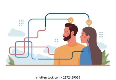 Merger concept. Collaboration and teamwork. Characters cooperation and communication for additional development. Idea of successful alliance. Flat vector illustration